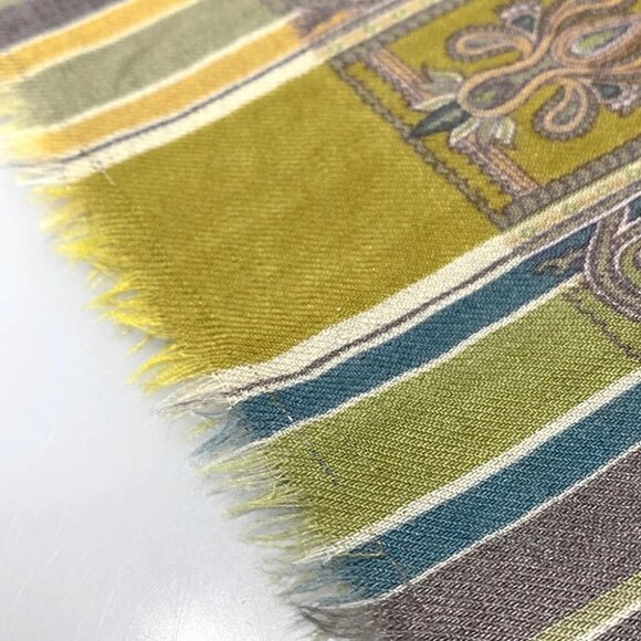 Auth ETRO - Khaki Dark Brown Multi Wool Silk Scarf - Picture 6 of 6